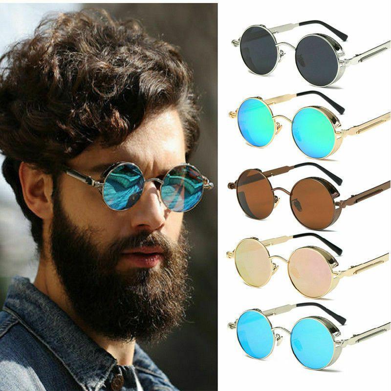 Винтажные круглые солнцезащитные очки в стиле стимпанк с зеркальными линзами и металлической оправой