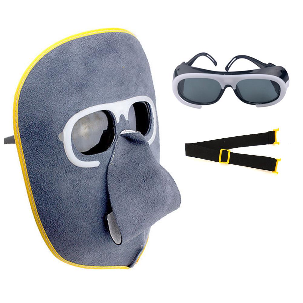 Очки из коровьей кожи Очки для защиты труда Сварочные очки Защитная маска для лица-призрака Головной убор Маски для сварки из коровьей кожи