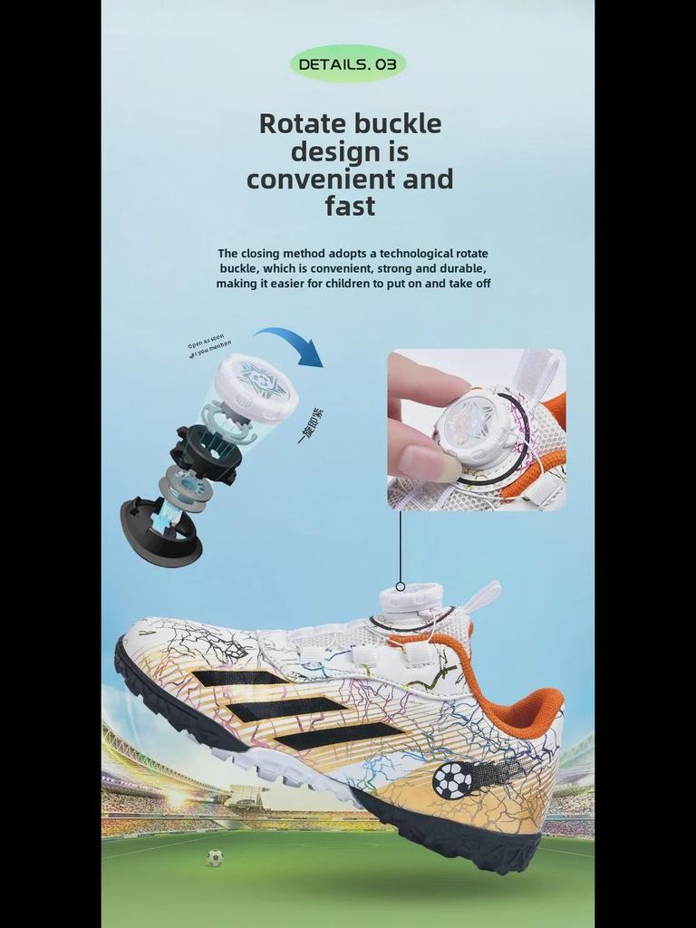 Kids' Low-Top Football Training Shoes with Rotating Buckle