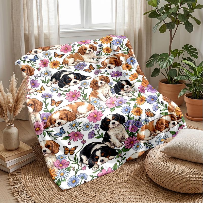 Dogs Among Flowers and Rainbow Theme blanket Lightweight Warm Flannel Blanket Decorative Throw Blanket for Home Decoration