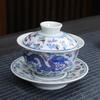 mid-glaze color blue and white porcelain large entangled lotus pot bearing cover bowl white porcelain tea set tea cup ceramic Chinese style Sancai tea