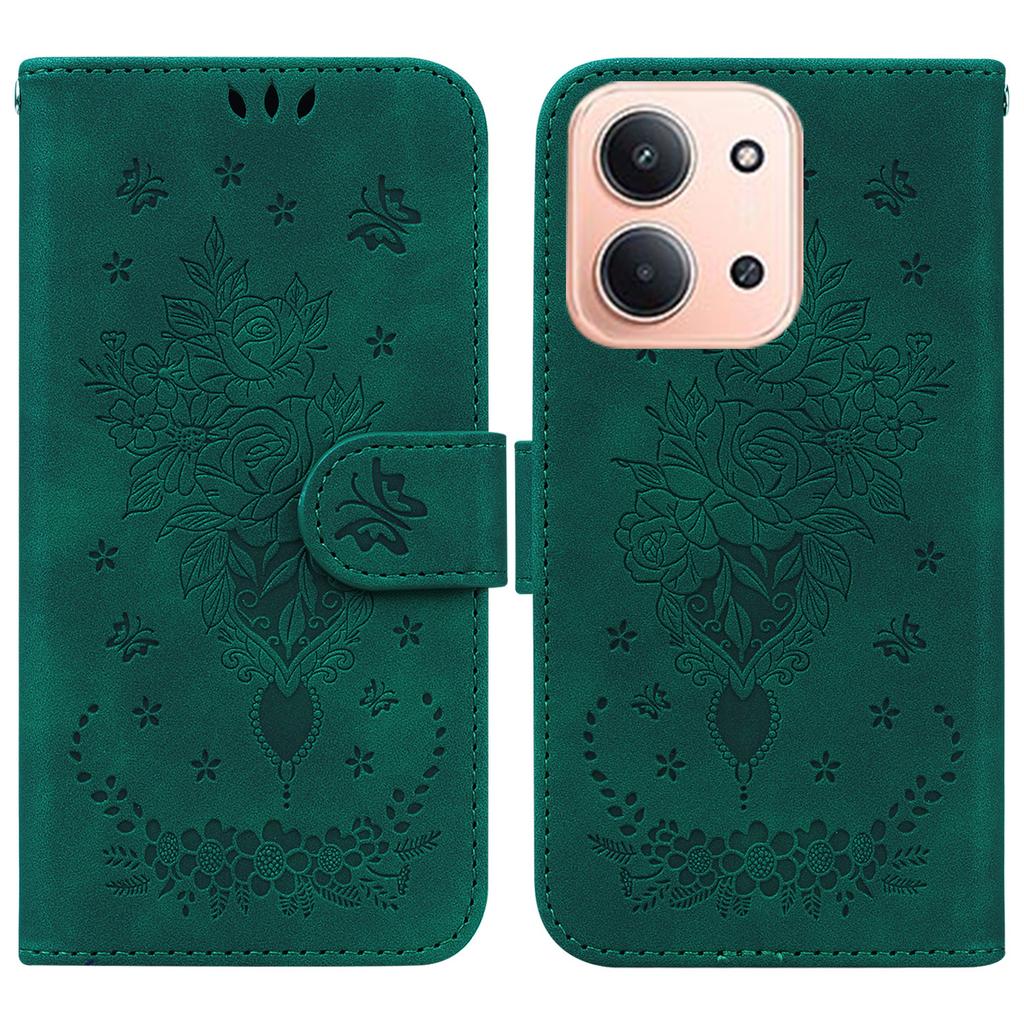 For Xiaomi Redmi 15C 5G (EU) (173mm)/15C 4G (EU) (173mm) Case Butterfly Flower Imprint PU Leather Wallet Phone Cover with Strap