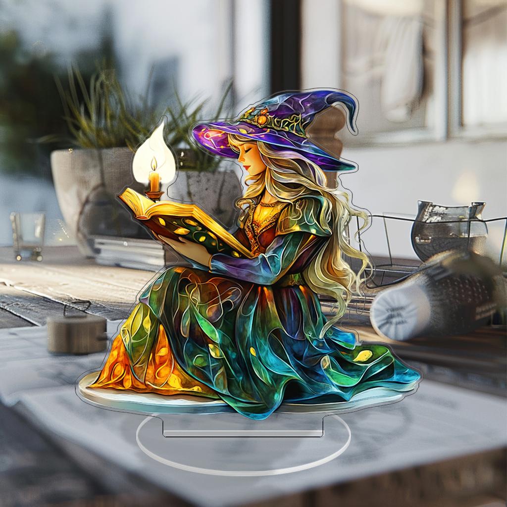 2D Flat Witch Reading Spell Book Acrylic Desktop Decoration