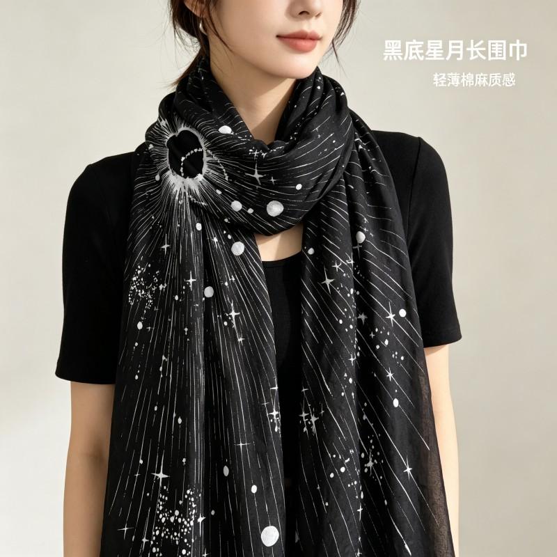 Lightweight Printed Shawl Women Beach Wrap Thin Chiffon Scarf Geometric Starry