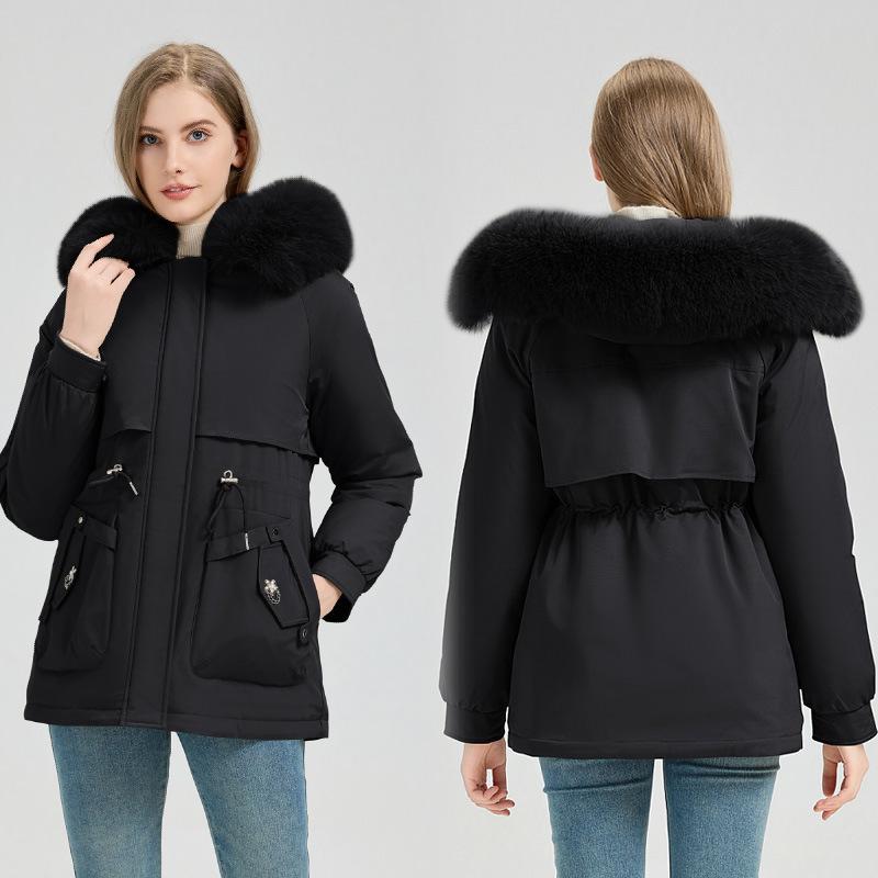 Зимняя новая хлопковая куртка с капюшоном, универсальная простая куртка со съемным меховым воротником