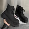 Fashion 2025 New British Style Men's Short Boots Autumn New Men's Boots Platform Boots Fashionable Black High Top Leather Shoes for Men