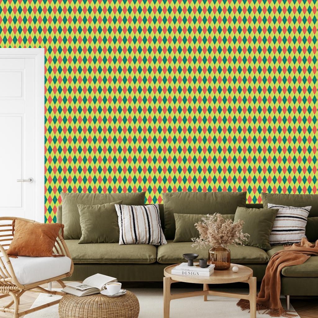 Peach and yellow argyle rhombus wallpaper for living room and bedroom 50x1000