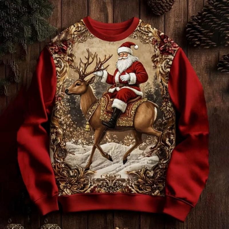 Christmas Couple 3D Print Crewneck Sweatshirt Men Women Casual Loose Fit Long Sleeve Top