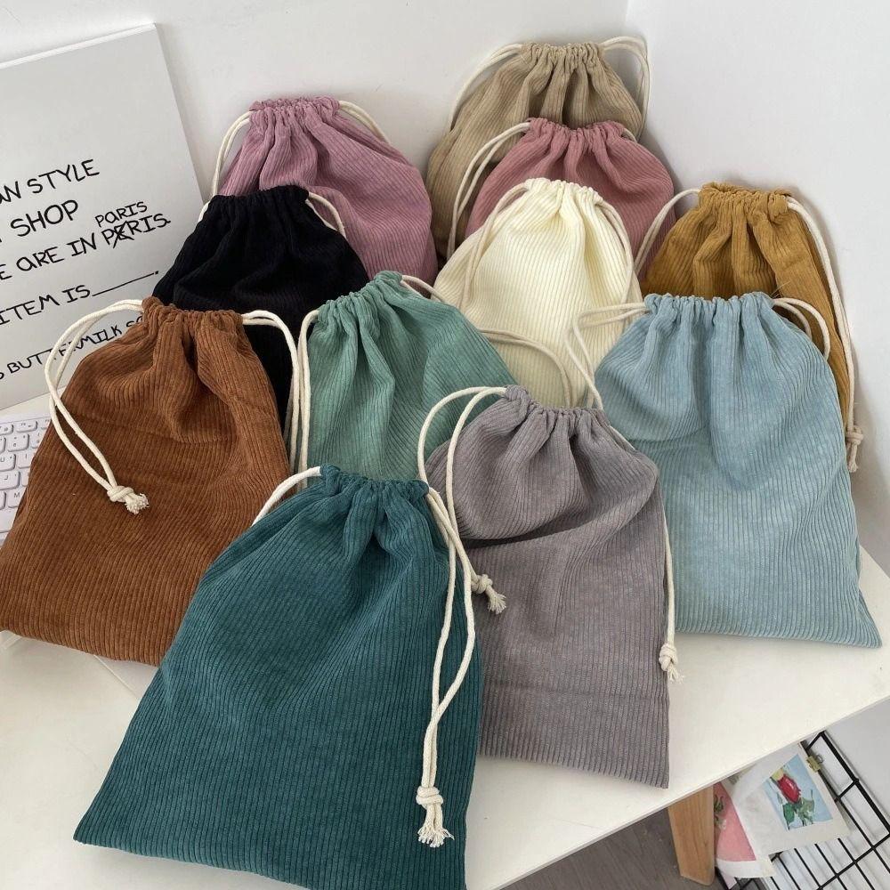 3PCS Solid Color Drawstring Cosmetic Bags Large Capacity Corduroy Gift Storage Bag Drawstring Style Durable Makeup Bag Outdoor