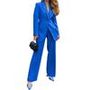 2 Pcs/Set Women Coat Pants Suit Lapel Formal Business Style Long Sleeve Single Button Wide Leg Straight Commute Office Trousers Set