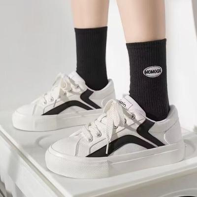 Весенние Новые Черно-Белые Кеды Женские Цветные На Шнуровке Меньшинство Универсальные Туфли-Хлебушки Инс Плоские Повседневные Туфли