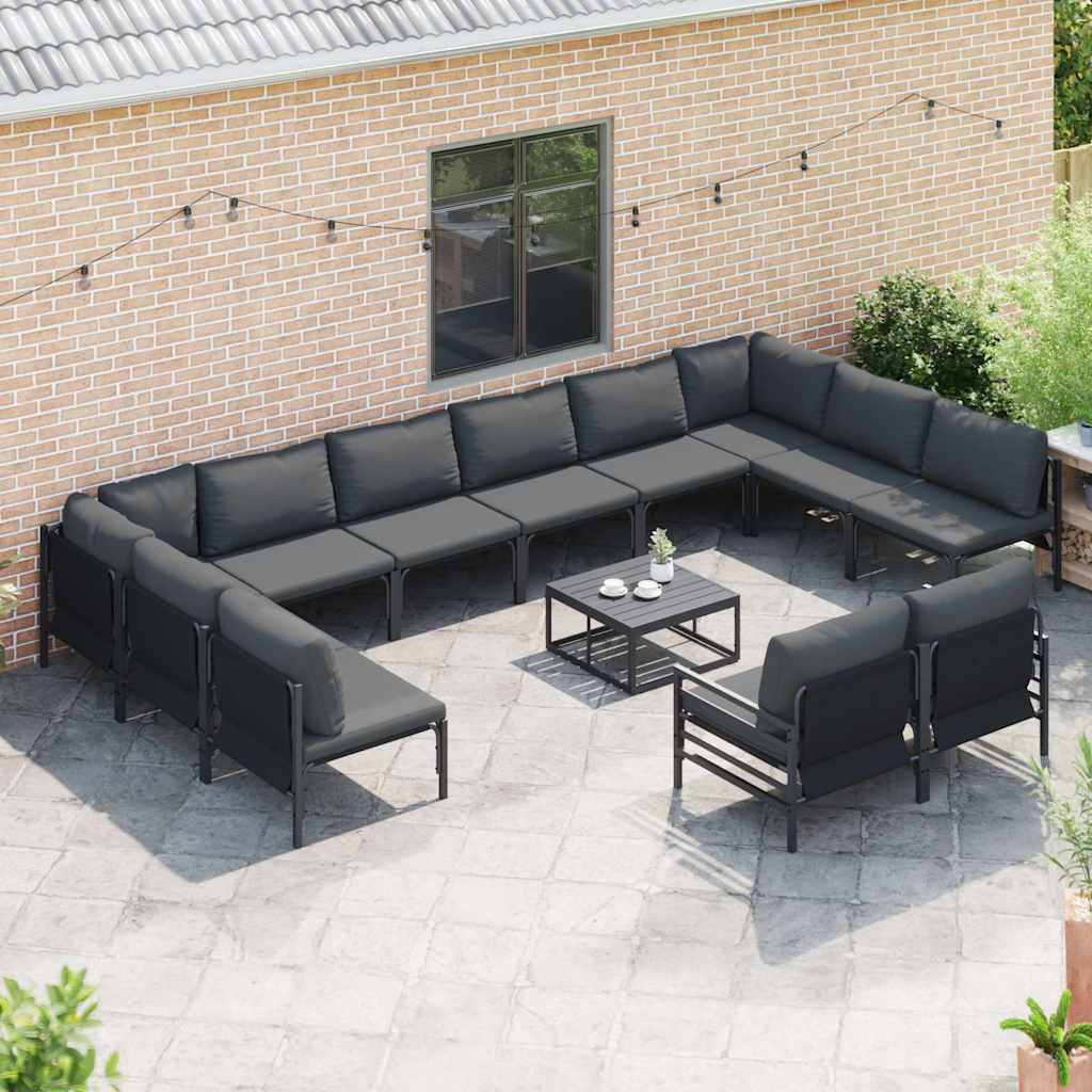 Garden Sofa Set with Cushions 12 pcs Black Steel