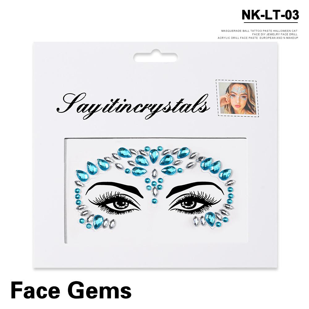 Европа Маскарадные наклейки на лицо Безопасные акриловые стразы Взрослые Дети Украшение лица Клейкие наклейки Товары для вечеринок и танцев