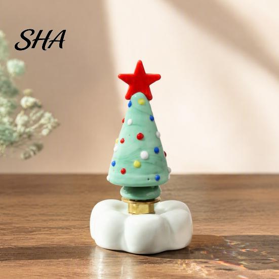 Elegant Holiday Ornament Collectibles Handmade Glass Christmas Tree with Star Top And Colorful Bead Details, Table Centerpieces Desktop Rotating