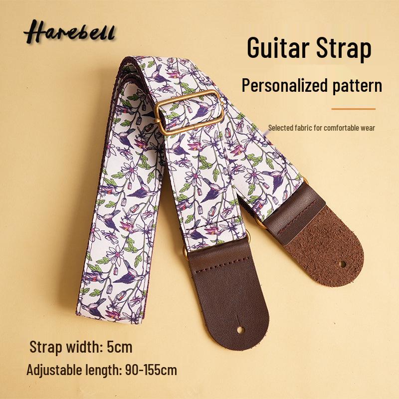 Floral Bird & Branch Print Electric Guitar Strap, PU Leather - Crape Myrtle Flower Design