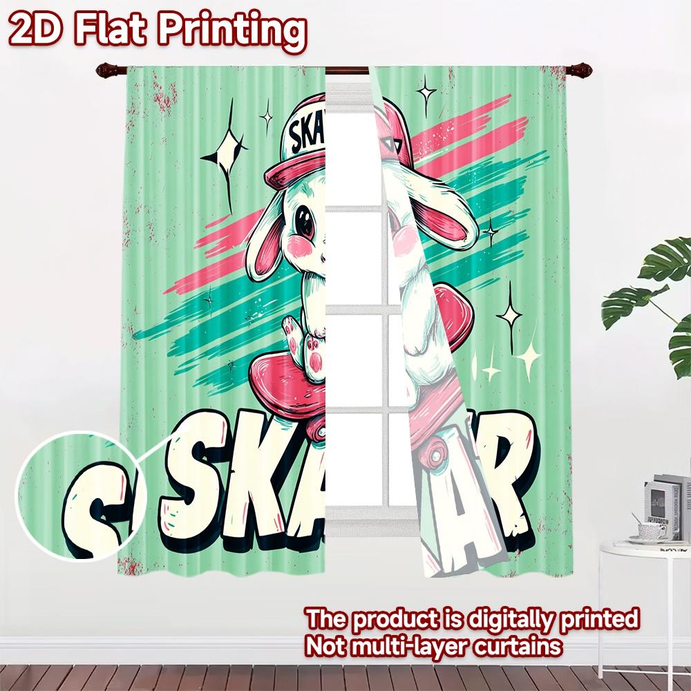 2D flat printing 2pcs Curtain Cute Bunny Skater Kawaii Digital Printed Polyester Drapes Festive Curtains Perfect for Parties and