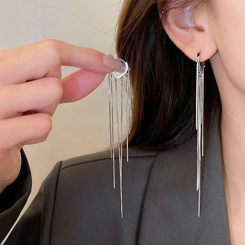 925 Silver Needle Korean Fashion Long Chain Tassel Earrings For Women Metal Earing Jewelry Trending Women's Drop Earrings