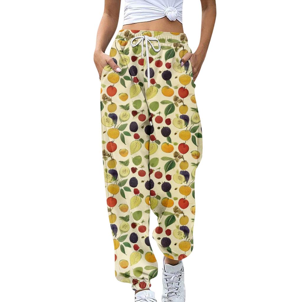 Women's Sports Pants With Pockets Fashion Floral Print Elastic Waist Pants Casual Sweatpants Pants