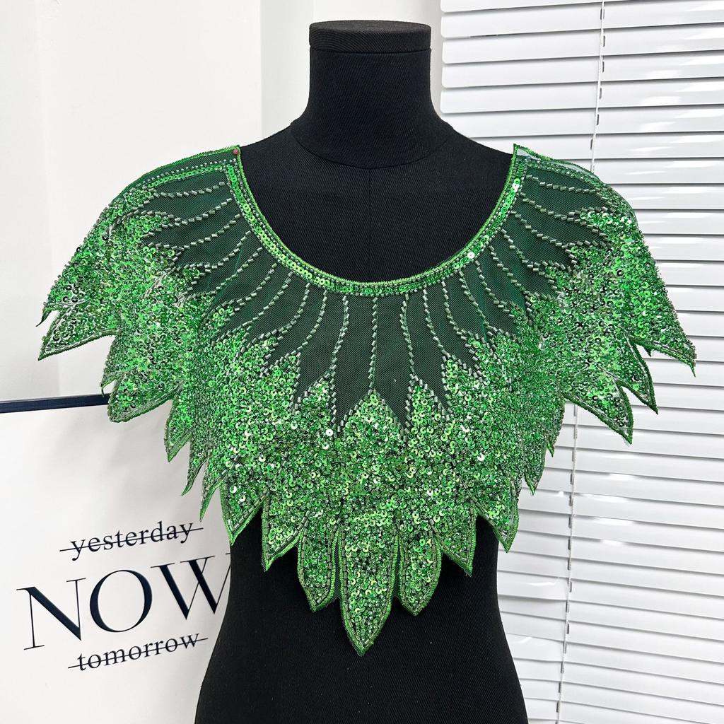 Блестящий кружевной вырез с аппликацией из бисера, нашивка на вырезе, имитация воротника, блестки, кружевной воротник, шитье
