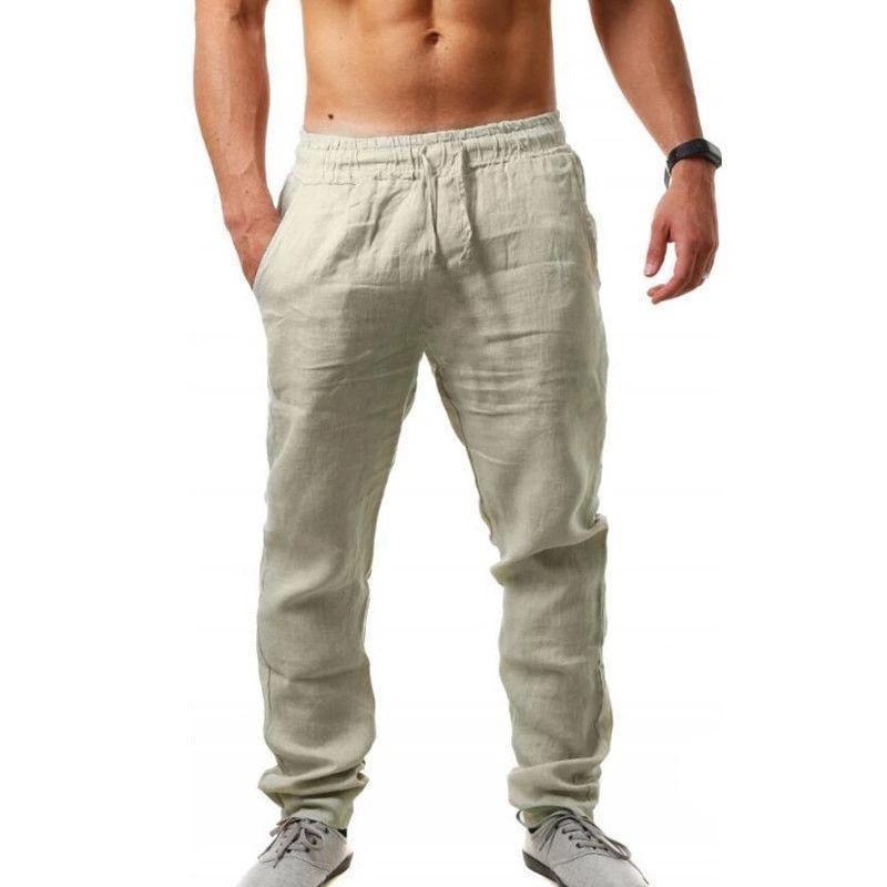 Men'S Hip Hop Breathable Cotton Hemp Sports Pants Trendy Fashion Solid Color Simple Thin Casual Pants