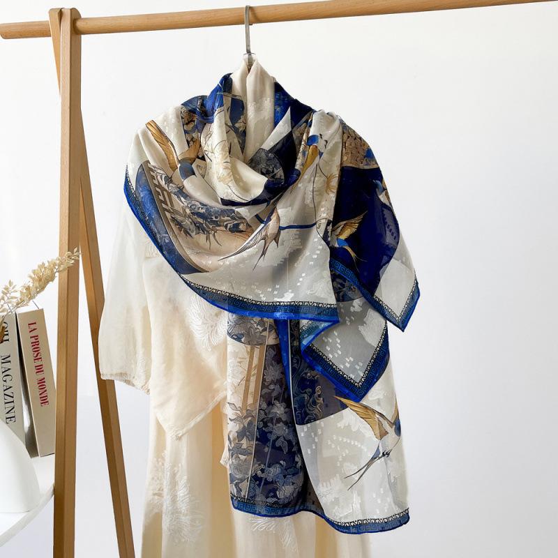 National Trend Panda Newspaper Bamboo Hollow Shawl for Women Plum Orchid Bamboo and Chrysanthemum Printed Silk Scarf Long High-end Sex Scarf