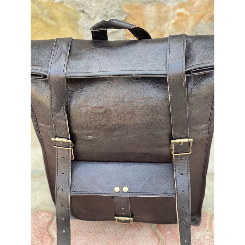 Vintage Leather Large Backpack for Laptop Notebook, Travel Roll Top Rucksack, Best Gift For Men & Women Vintage Backpack