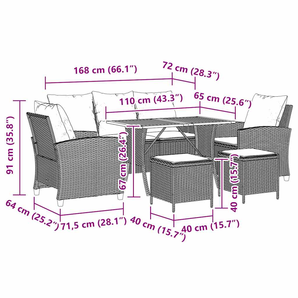 6 Piece Garden Sofa Set with Cushions Beige Poly Rattan