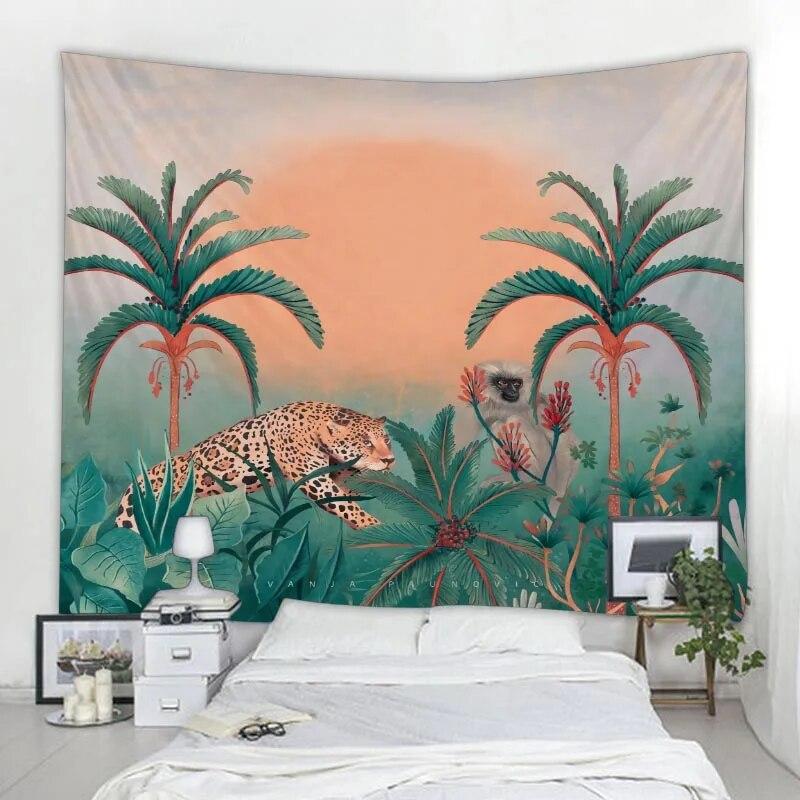 Настенный гобелен с тропическими джунглями и животными, украшение для дома, гобелен, пляжное полотенце, коврик для йоги, гобелен