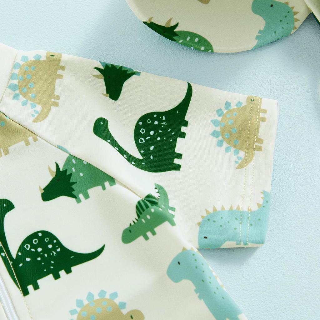 Купальник для маленьких мальчиков 3, 6, 12 месяцев, 2, 3 лет, солнцезащитный купальник с короткими рукавами и круглым вырезом, на молнии с животным принтом и шляпой