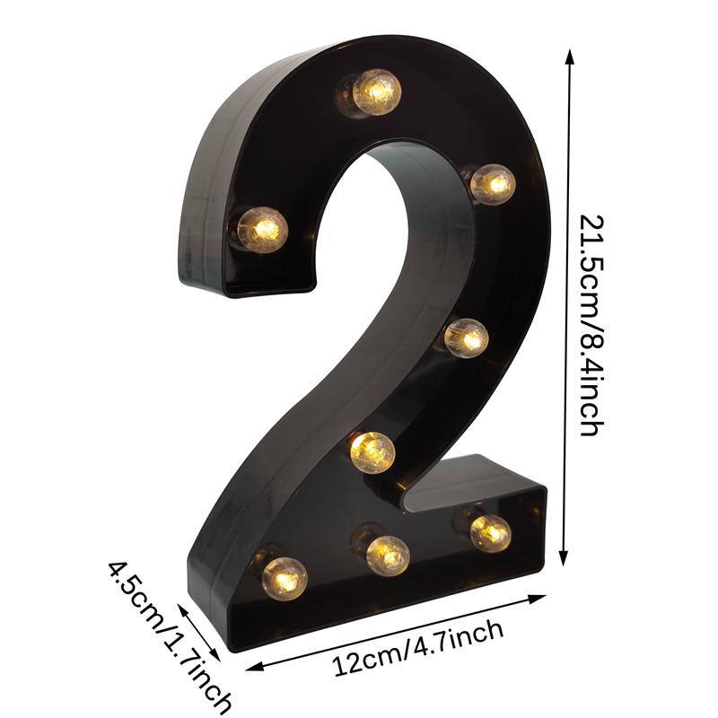 2Pcs 18 21st 30th 40th 50th 60th Black Number LED String Night Light Lamp Happy Adult Birthday Anniversary Party Decoration