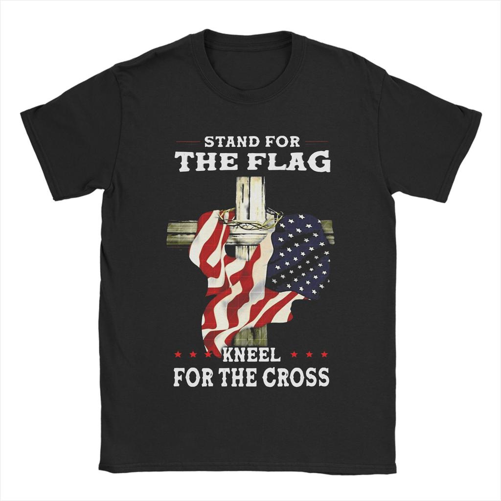 Stand For The Flag I Kneel For The Cross Cotton T Shirt Man Summer Aesthetic T Shirts O-Neck Fashion Tees Plus Size Tops