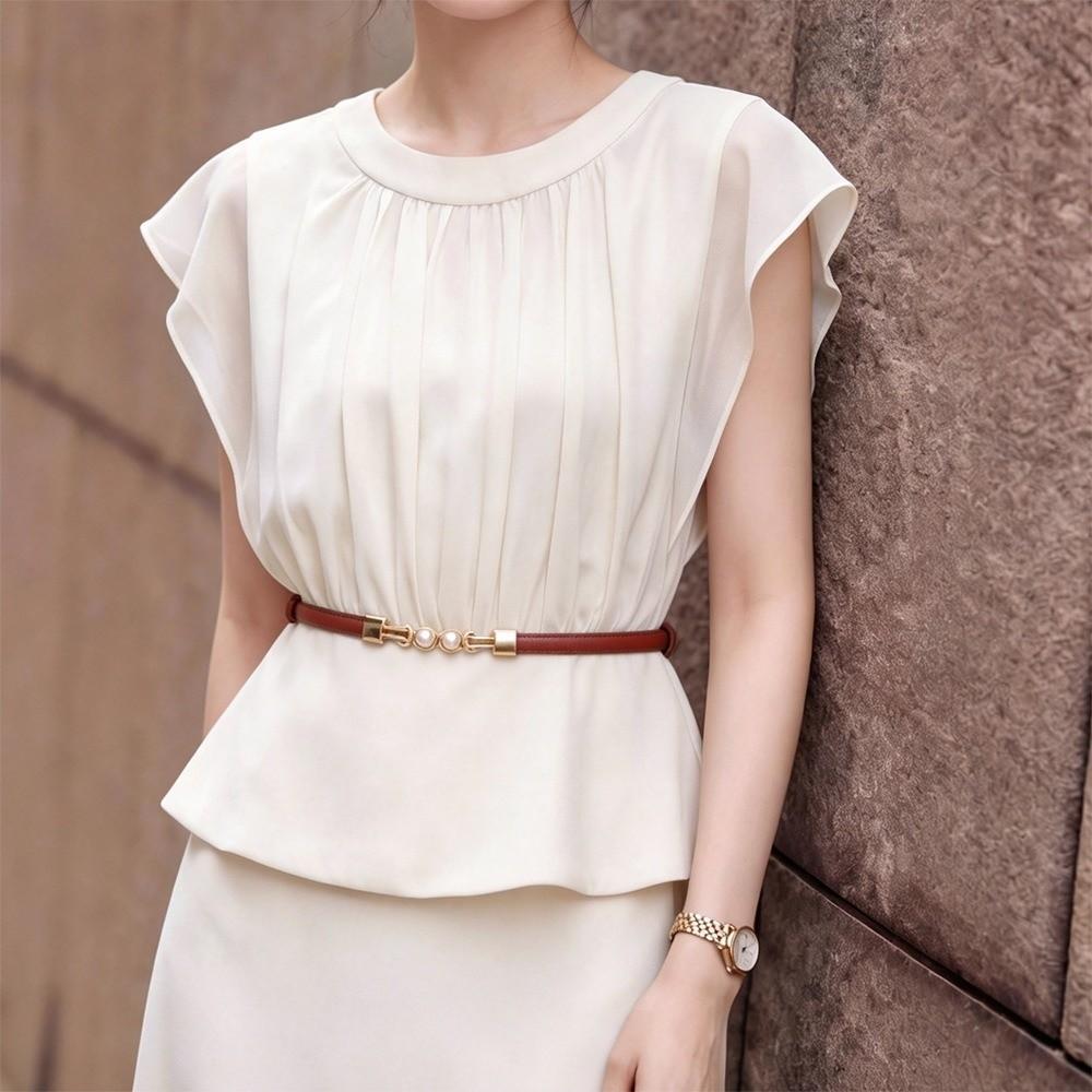Adjustable Buckle Pearl Buckle Belt Solid Color Waist Chain New Thin Women Belt for Jeans