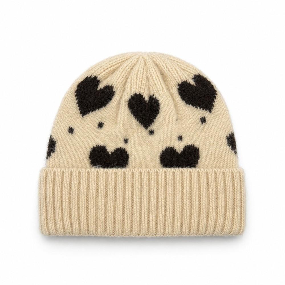 Polyester Knitted Beanie Hat Heart Pattern Earflap Beanie Daily Wear