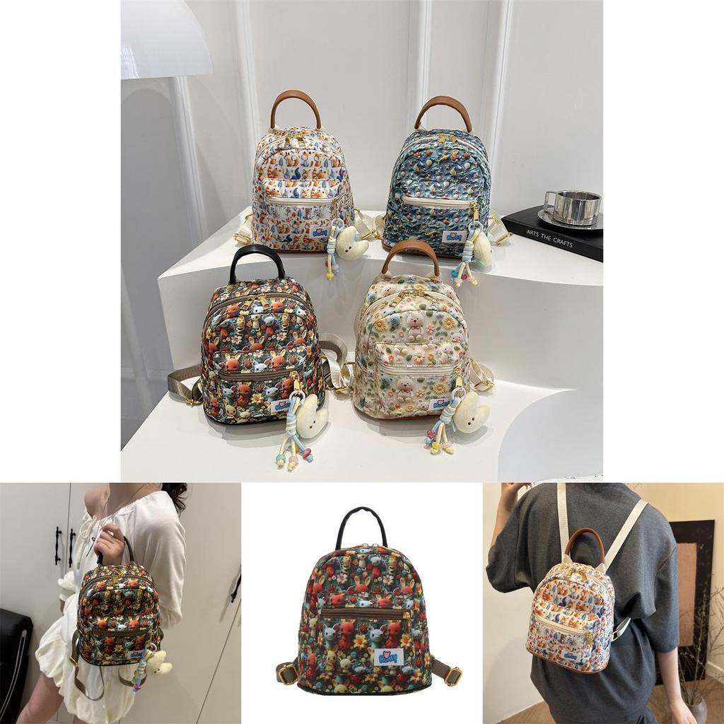 Cute Cotton Rabbit Bear Fox Shell Printed Student Casual Backpack With Pendant For Women