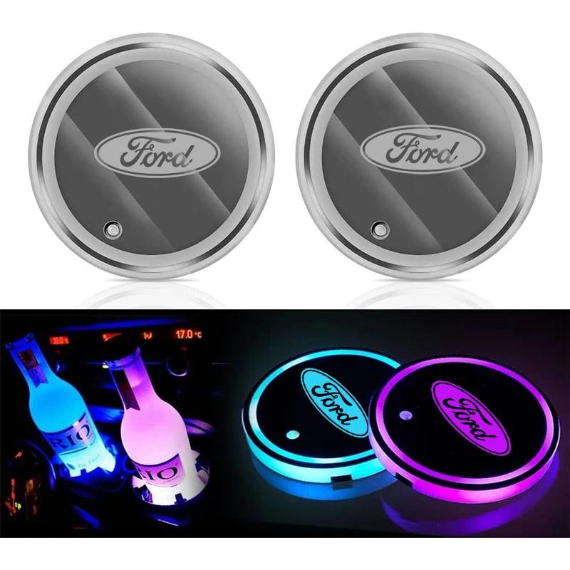 Car Sticker Hot For Ford For Ford Mondeo Focus Raptor Edge Explorer Ranger Fiesta Kuga ST 7 Color LED Car Cup Holder Light Lumin