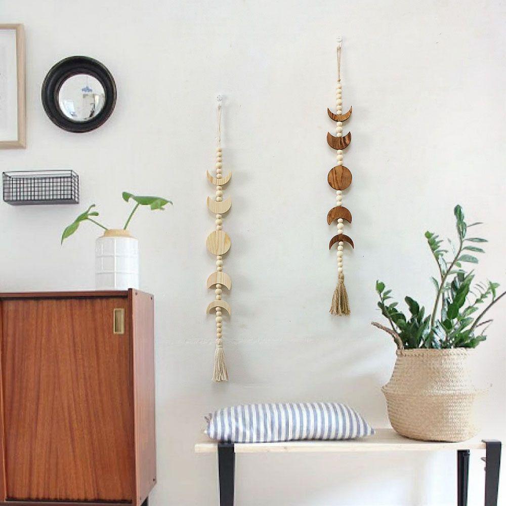 Living Room Celestial Ornament Tassel Garland Wood Moon Phase Wood Bead Wall Hanging