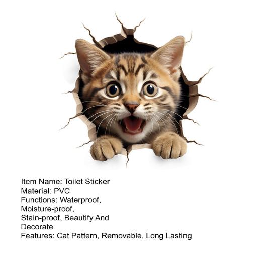 Наклейка на туалет для кошки, водонепроницаемая, съемная, самоклеящаяся, из ПВХ, для гостиной, ванной комнаты, настенное искусство, 3D-эффект, имитация сиденья для унитаза с изображением котенка