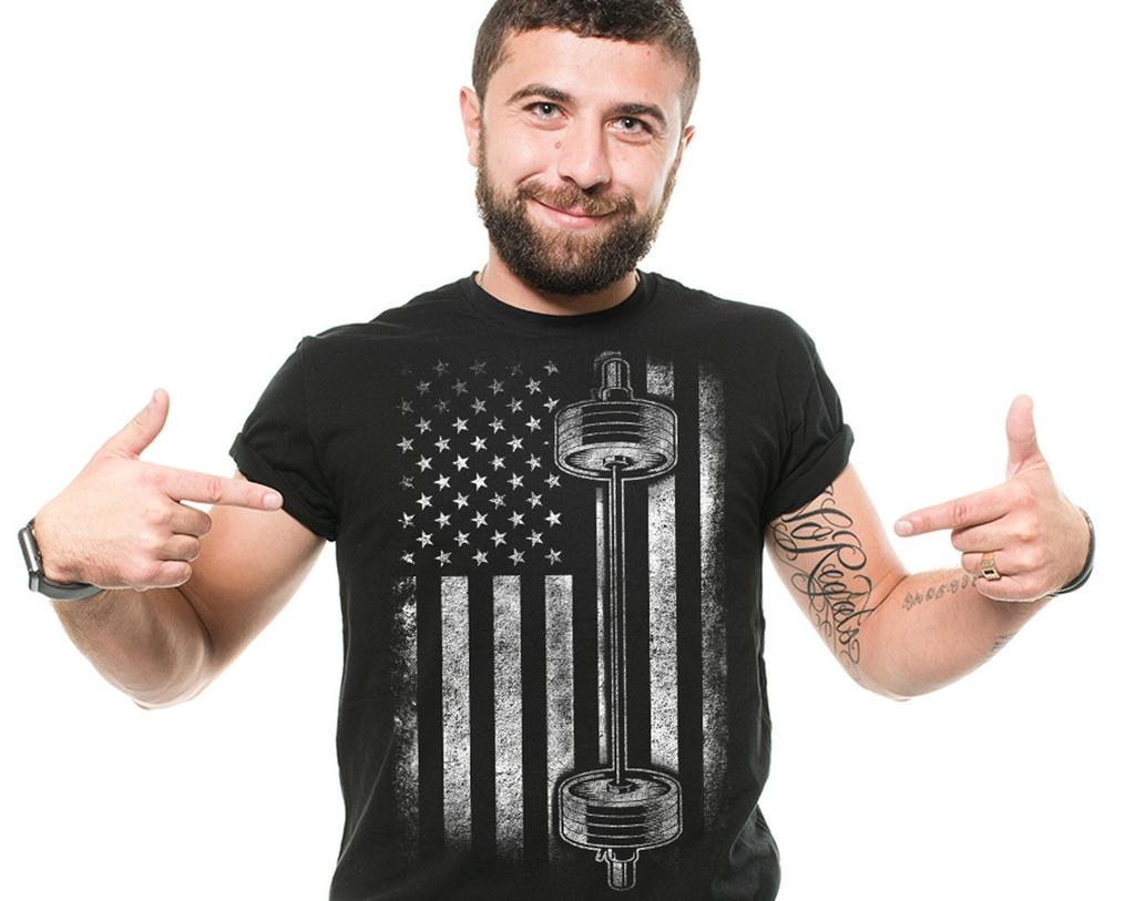 American Flag Barbell Shirt: USA Gym Workout T-Shirt
