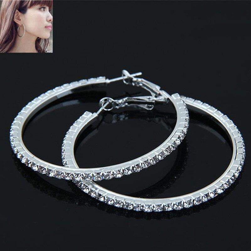 Большие серьги-кольца с кристаллами, преувеличенные круглые серьги, серебряные круглые серьги для женщин, свадебные украшения, роскошные серьги