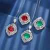 Jewelry Copper Bottom Gold-Plated Simulation Red Corundum Emerald Retro Set Heroine Stone 12 * 12