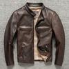Ретро Американский Вываренный Старый Слой Лошадиная Кожа Кожаная Одежда Мужская Стойка Воротник Короткая Мотоциклетная Одежда Кожаная Куртка Куртка