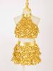 Girls Sparkling Dance Set Sleeveless Round Collar Backless Shiny Sequins Tiered Crop Top Elastic Waist Skirt