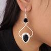 Natural Black Onyx Gemstone 925 Stamped Silver Handmade Designer Earrings 2.07" EE-170-20