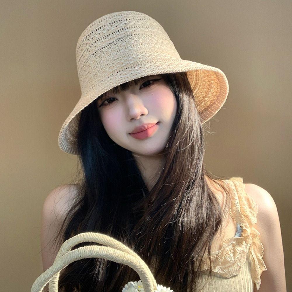 Соломенная кепка ручной работы, летняя шляпа-панама с козырьком, корейская пляжная шляпа от солнца для девочек