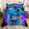Galaxy Cat Duvet Cover Set Girls 3D Digital Cat Bedding Set Galaxy Colorful Cat Starry Sky Comforter Cover Lover Quilt Cover