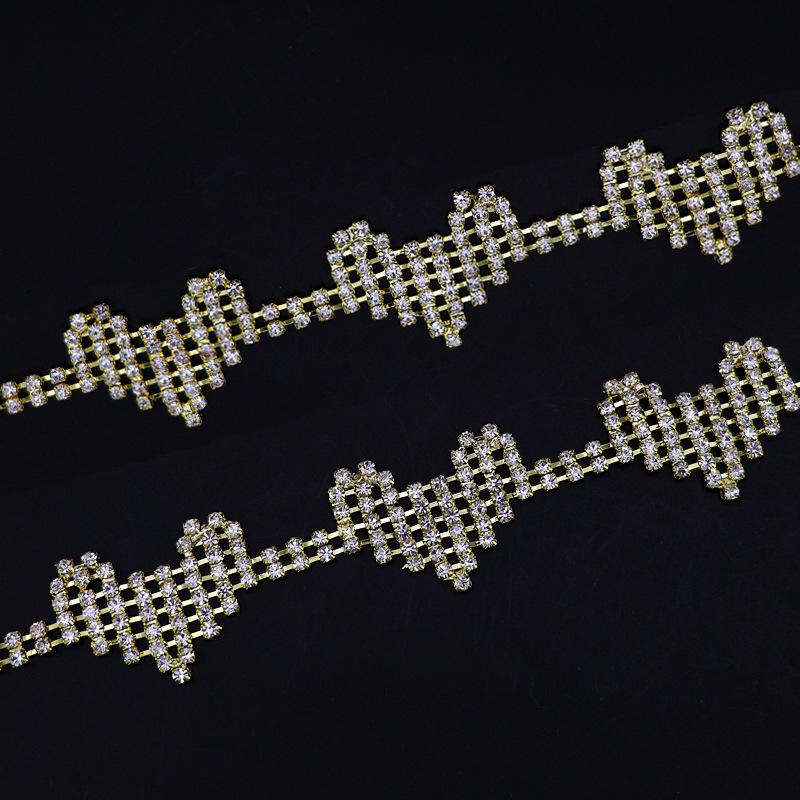 Handmade Heart Rhinestone Claw Chain for DIY Clothing and Decoration