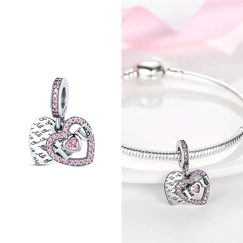 Розовый циркон Свитер с открытой передней частью для влюбленной пары Медные шармы Бусины Оригинальная посадка Браслет Женская нежность Сделай сам Подарок для девушки
