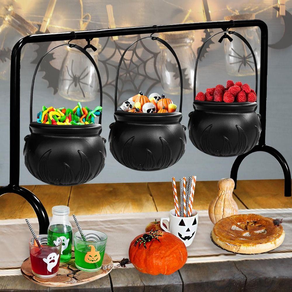 Reusable Halloween Cauldron Food Holder Hanging Cauldron Bowl Desktop Decor  Party Supplies