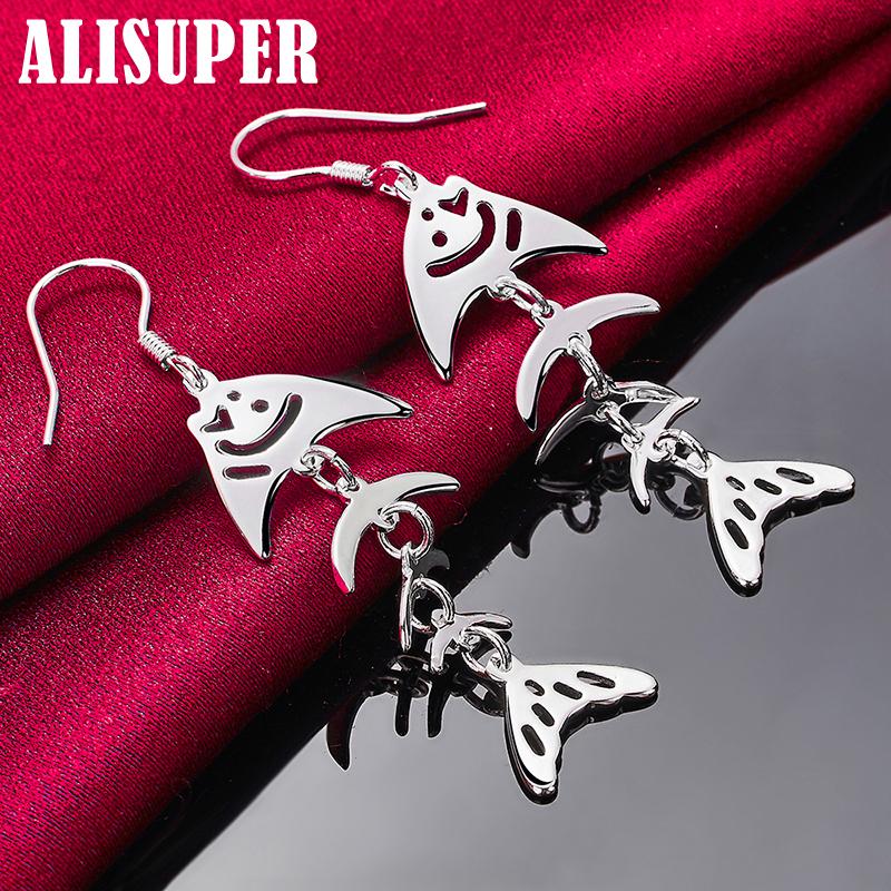 925 Sterling Silver Fish Bone Drop Earrings Jewelry