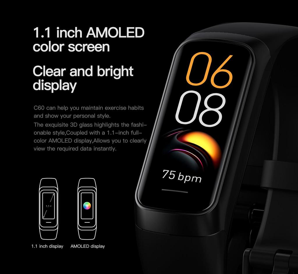 Cross-border AMOLED Smart Bracelet: Monitors Blood Pressure, Oxygen, Temperature, Heart Rate, Sleep; Waterproof Sports Watch